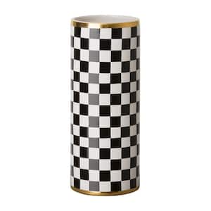17.5 in Tall Black, White, and Gold Striped Ceramic Torino Vase