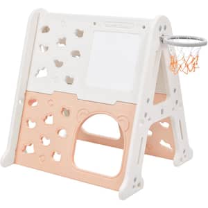 5-In-1 Light Pink HDPE Indoor Playset with Tunnel, Climber, Whiteboard, Toy Building Block Baseplates