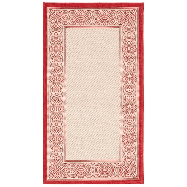 SAFAVIEH Courtyard Natural/Red Doormat 2 ft. x 4 ft. Border Indoor/Outdoor Patio Area Rug