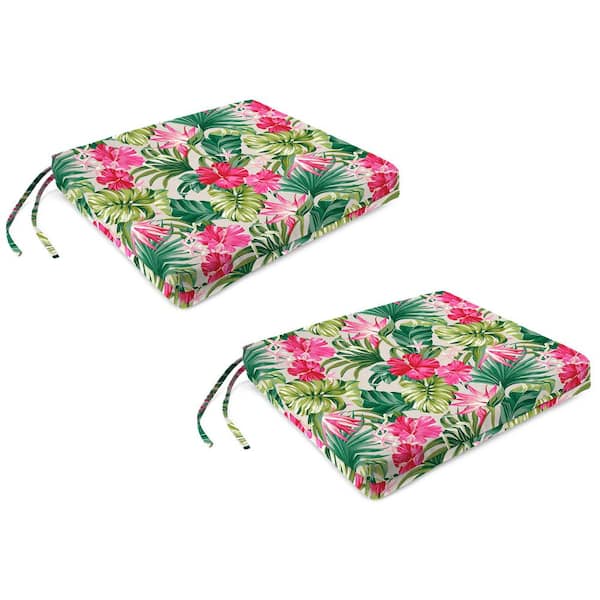 Jordan Manufacturing 19 in. W x 17 in. D x 2 in. T Rectangular Outdoor Seat Cushion in Hibiscus Cider (2-Pack)