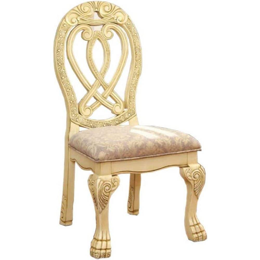 Cream/Cream Fabric Upholstered Wood Frame Dining Chair, Set of 2, Comfortable Dining Side Chair for Dining Rooms