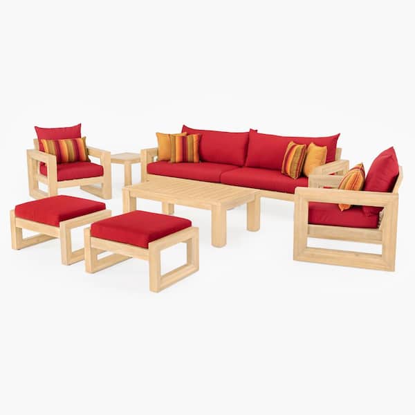 RST BRANDS Benson 8-Piece Wood Patio Conversation Set with Sunbrella Sunset Red Cushions