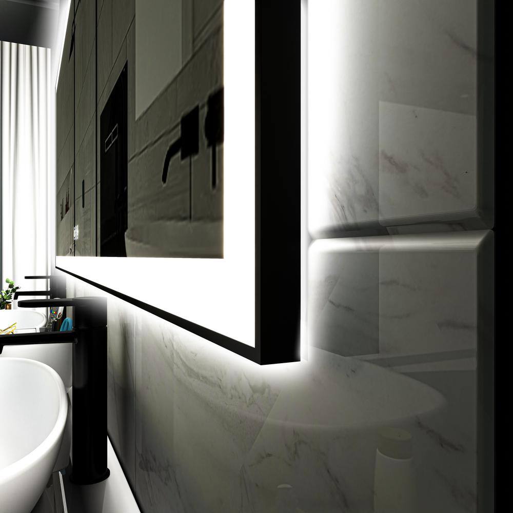 24x32 Inch Black Aluminum LED Vanity Mirror with Anti-Fog