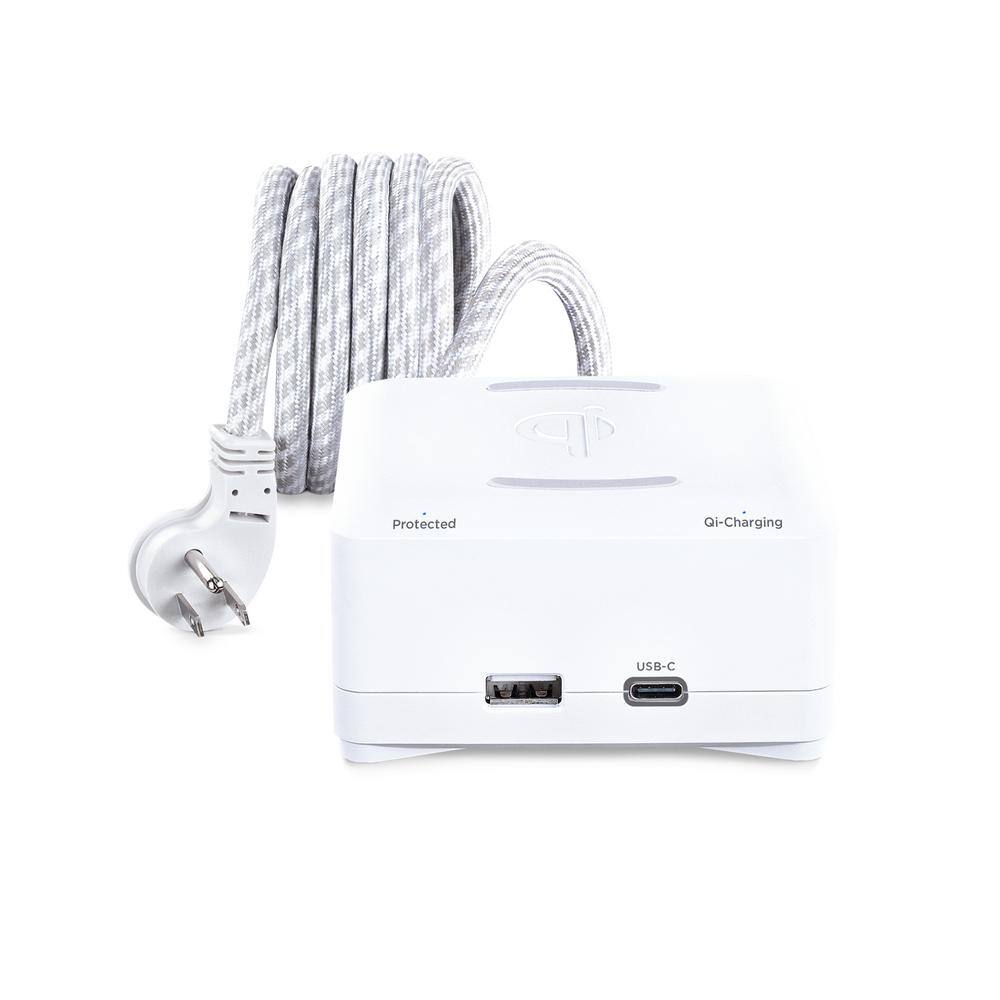 CyberPower 5 ft. 1 USB-A, 1 USB-C 2-Outlet Surge Protector with Qi Charge, White