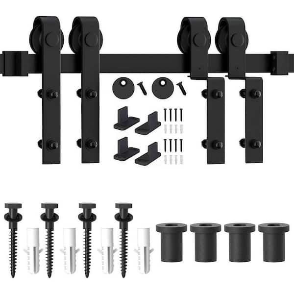 WINSOON 5 ft./60 in. Single Track Bypass Barn Door Hardware Double Doors Kit Heavy Duty Sliding 1 Track Antique Roller