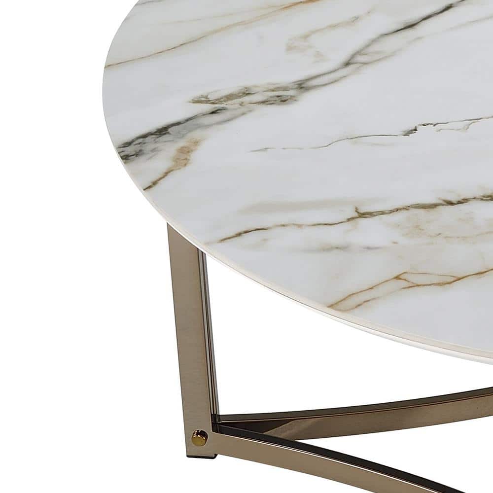 Aziz Round Sintered Stone Top Coffee Table with Champagne Metal Frame