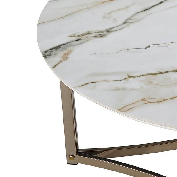シモンズ　座アス Acme Furniture Zaidee 35 in. Champagne Round Stone Coffee