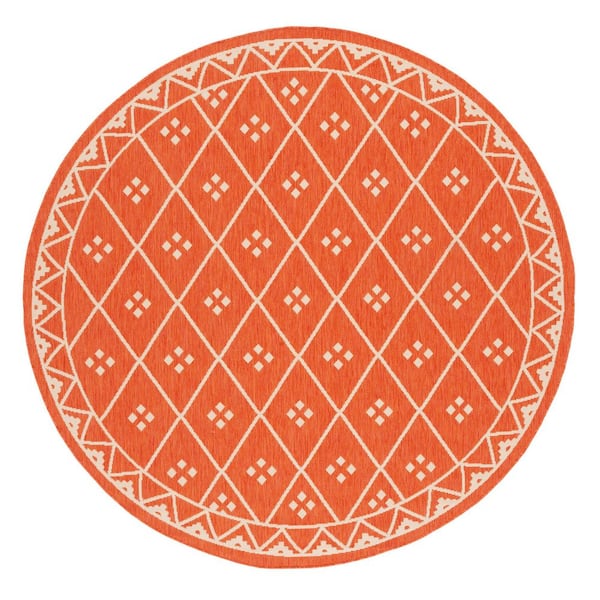 Courtyard Terracotta/Light Beige 7 ft. x 7 ft. Tribal Diamond Indoor/Outdoor Round Area Rug