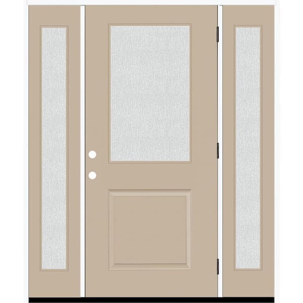 Steves & Sons Legacy 64 in. x 80 in. 1/2 Lite Rain Glass LHOS Primed Sandstone Finish Fiberglass Prehung Front Door w/Dbl 12 in. SL