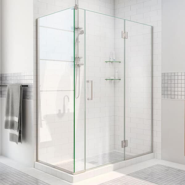DreamLine Unidoor-X 57 in. W x 30-3/8 in. D x 72 in. H Frameless Hinged Shower Enclosure in Brushed Nickel