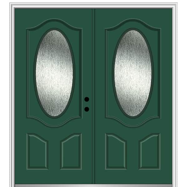 MMI Door 72 in. x 80 in. Left-Hand/Inswing Rain Glass Hunter Green Fiberglass Prehung Front Door on 4-9/16 in. Frame