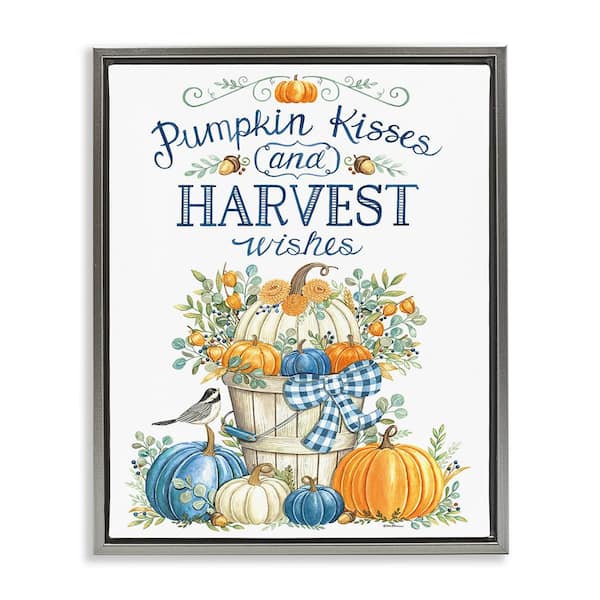 Stupell Industries Harvest Wishes Pumpkins by Deb Strain 1-Piece Floater Frame Graphic Print Nature Poster Art Print 21 in. x 17 in.