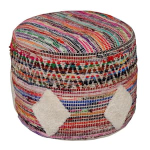 Nora Multicolored Geometric Hand-Woven Cotton Blend Ottoman Pouf