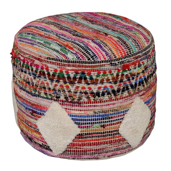 Unbranded Nora Multicolored Geometric Hand-Woven Cotton Blend Ottoman Pouf
