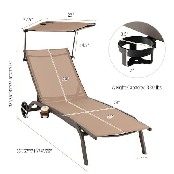 Gymax Patio Chaise Lounge Chair Heavy-Duty Lounger Canopy Cup 