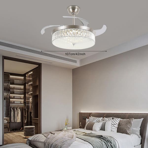 OUKANING 42 in. Silver Indoor Crystal Decor Integrated LED