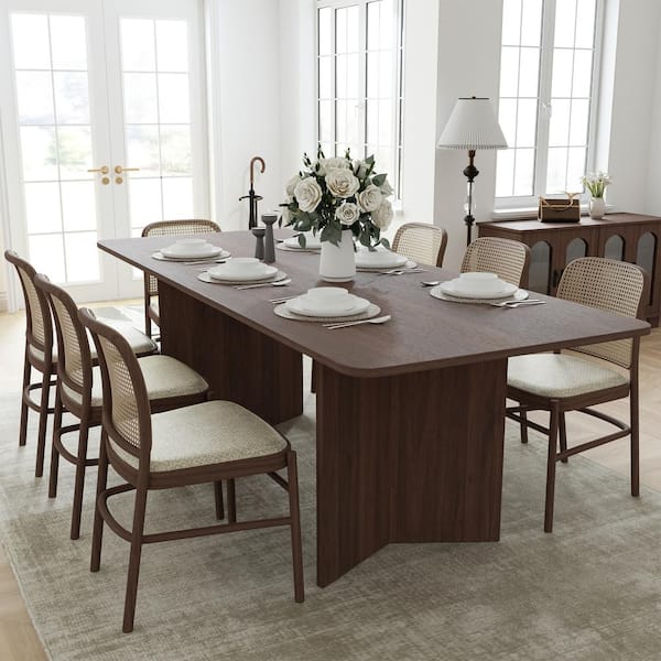 Dovelina Brix Modern Rectangle Walnut Wood Top 79 in. Double Pedestal Base Dining Table Seats 8