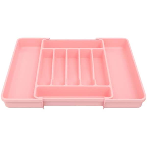 21 in. Large Expandable Silverware Organizer with Adjustable for Kitchen Utensil Drawer and Stationery, Pink (1-Pack)
