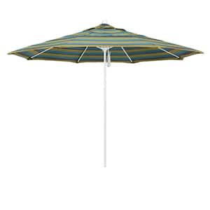11 ft. White Aluminum Commercial Market Patio Umbrella with Fiberglass Ribs and Pulley Lift in Astoria Lagoon Sunbrella