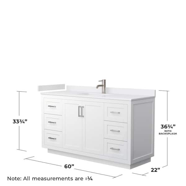 Miranda 60 in. W Single Bath Vanity in White with Cultured Marble Vanity Top in White with White Basin