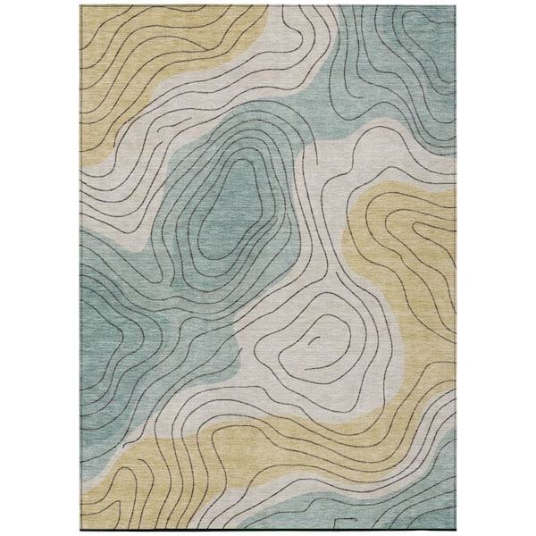 Chantille Machine Washable Indoor/Outdoor Abstract ACN3016 Seafoam 5 ft. x 7 ft. 6 in. Area Rug