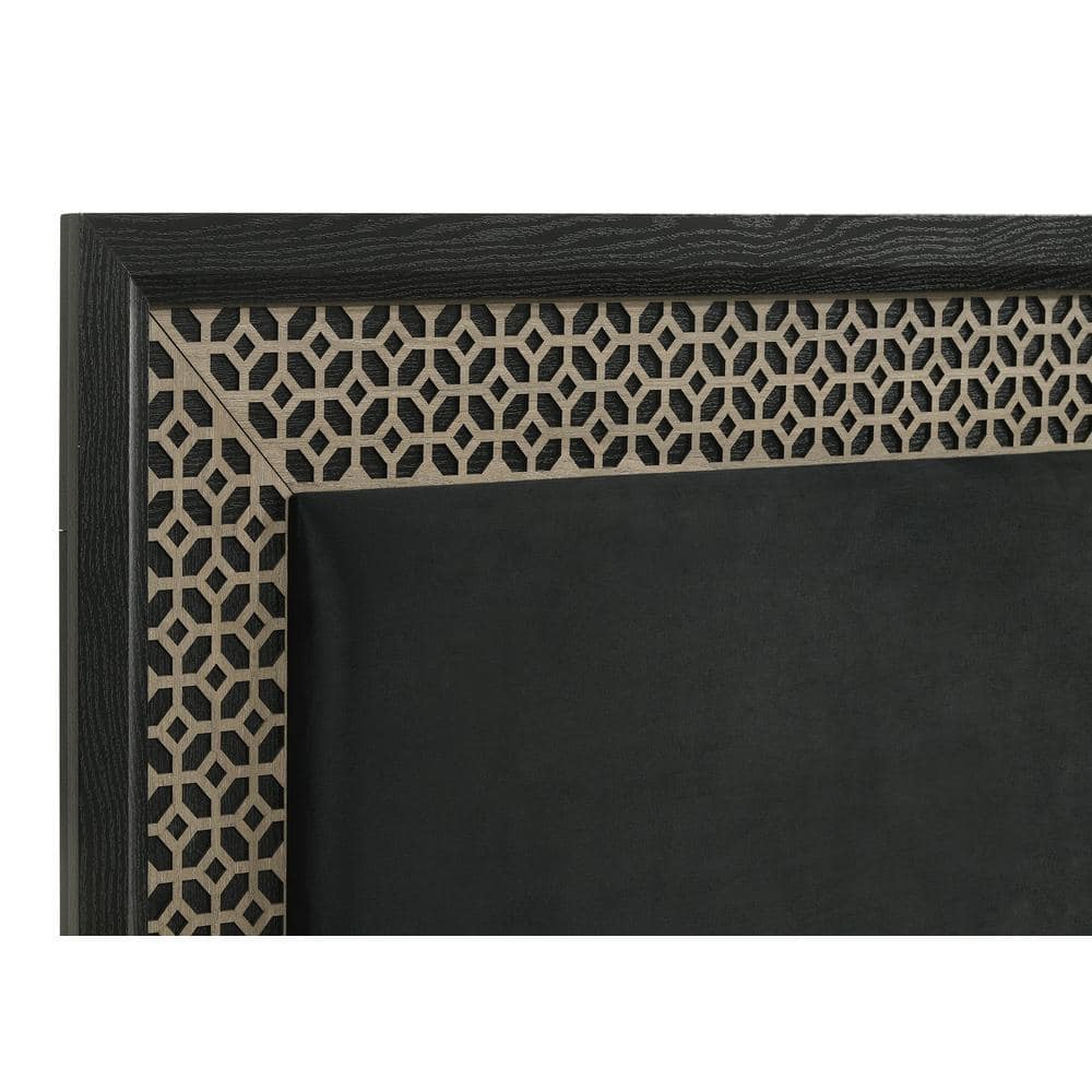 Modern White Queen Upholstered Bed with Gold Accents