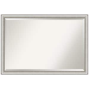 Salon Silver Narrow 38.5 in. W x 26.5 in. H Framed Beveled Wall Mirror in Silver