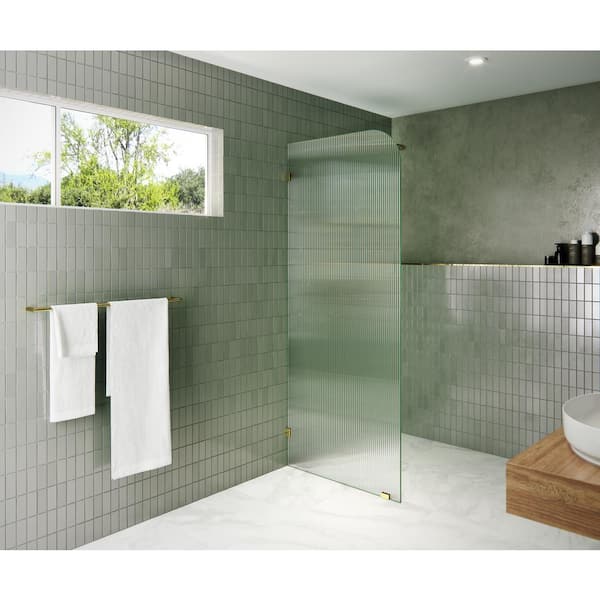 Glass Warehouse 32 in. x 78 in. x .375 in. Fixed Frameless Shower Door Fixed Panel Fluted Frosted Radius Left Hand