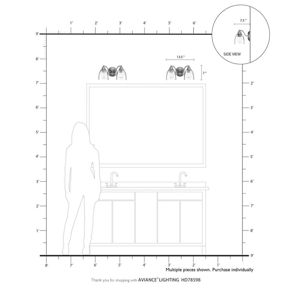 Montgomery Brushed Nickel 2-Light Vanity with Clear Hand-Blown Glass