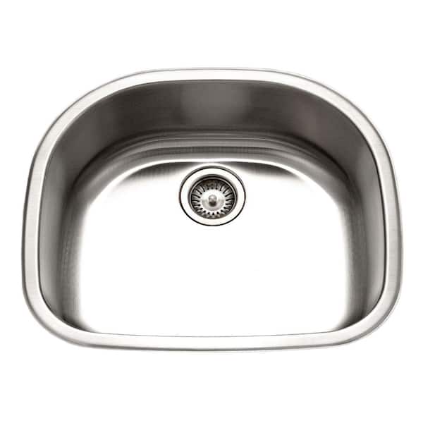 HOUZER Houzer Medallion Designer 24 in. Stainless Steel Undermount Single D Bowl Kitchen Sink with Strainer- MS-2409-1