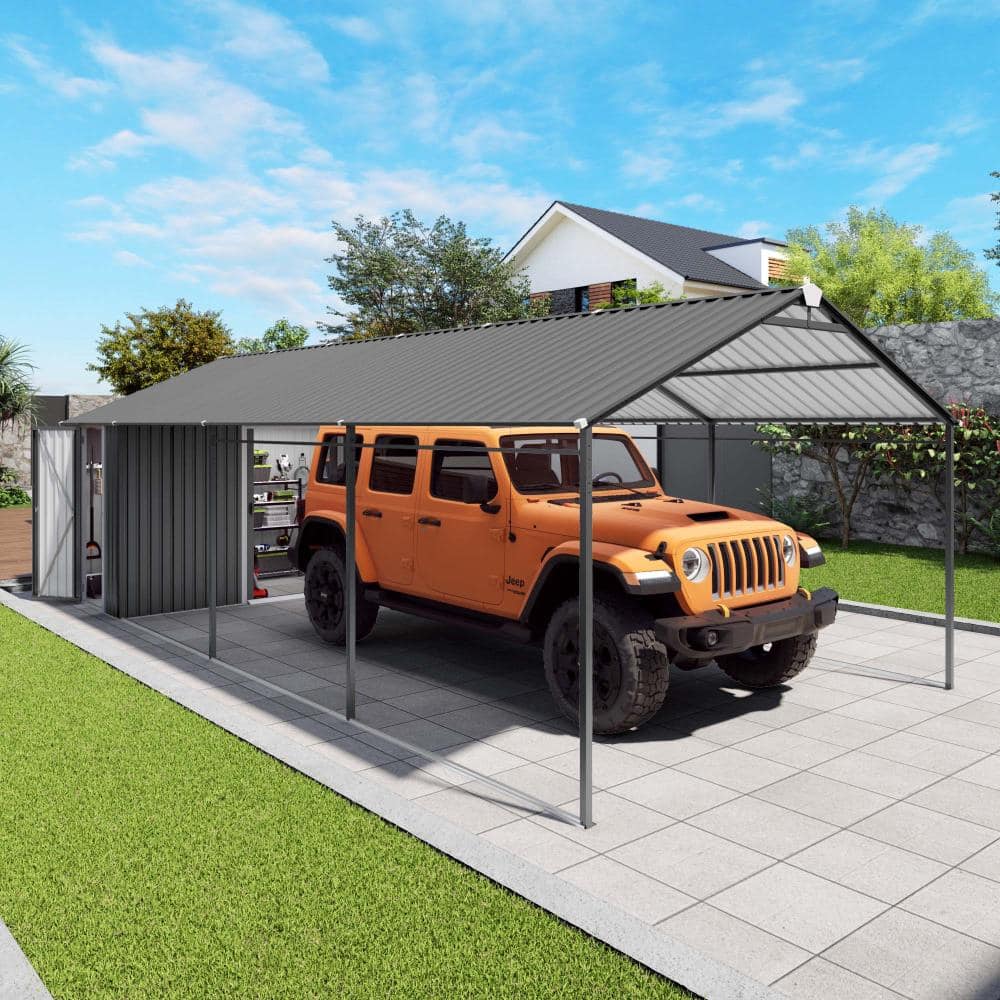 12 ft. x 25 ft. Gray Galvanized Steel Carport with Storage Shed, Heavy-Duty Metal Car Shelter price history on PriceWatchPro