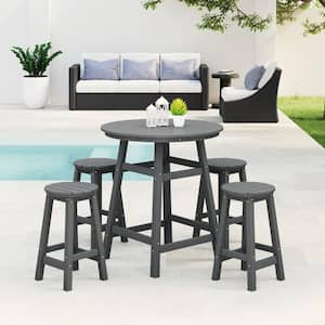 Laguna 5-Piece Counter Height HDPE Plastic Outdoor Patio Round High Top Bistro Dining Set in Gray