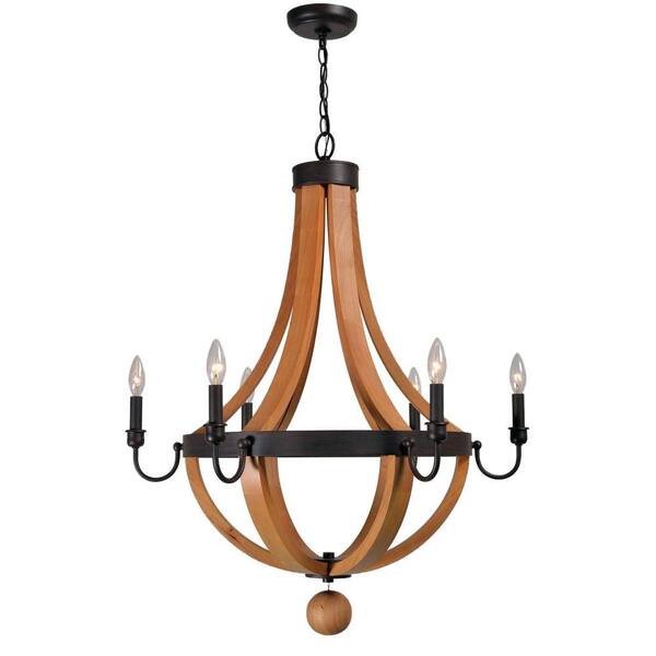 World Imports Taylor Collection 6-Light Rust/Wood Indoor Chandelier