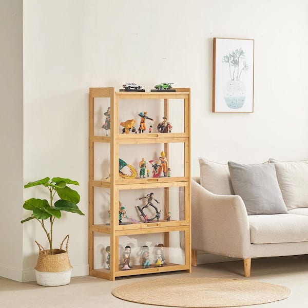 B BALANBO Beige 51.1 in. Acrylic Display Cabinet, Storage Cabinet