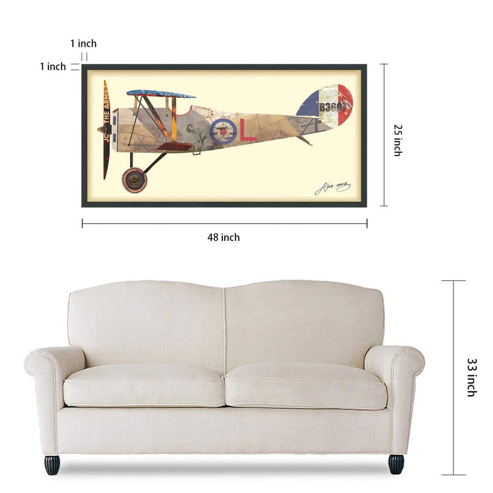 Empire Art Direct Antique Biplane #1 Dimensional Collage Framed Graphic Art Under Glass Wall Art, 25" x 48" x 1.4", Ready to Hang