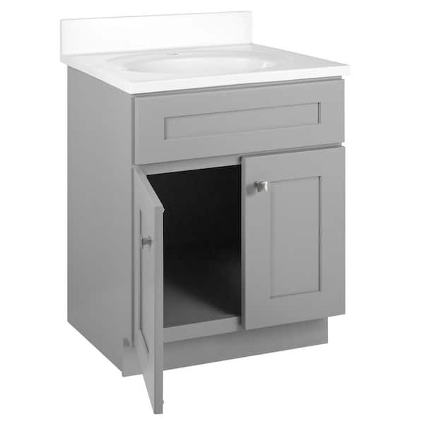 Brookings Shaker RTA 25 in. W x 22 in. D x 36.31 in. H Bath Vanity in Gray with Solid White Cultured Marble Top