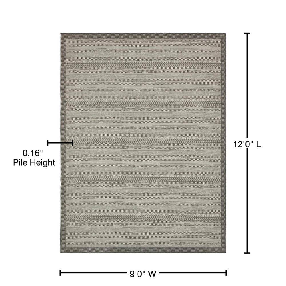Gray Synthetic 9' x 12' Reversible Outdoor Area Rug