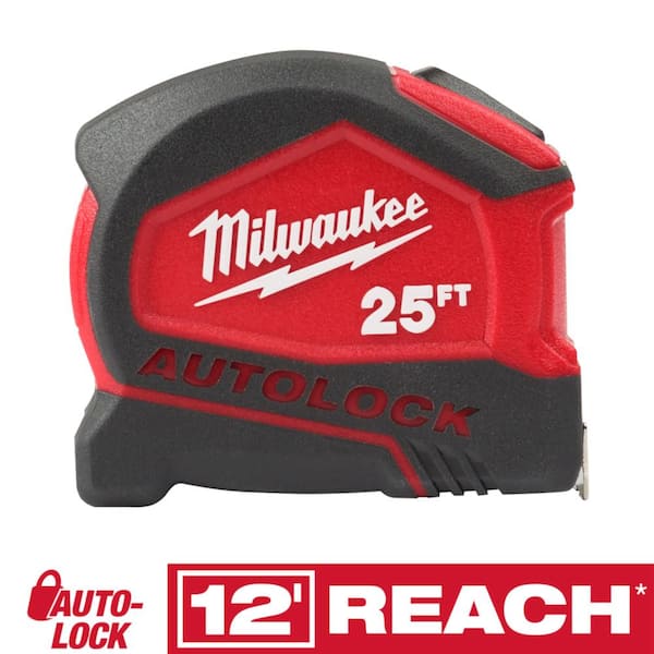 Milwaukee Compact Auto Lock 25 ft. SAE Tape Measure with Fractional Scale and 9 ft. Standout