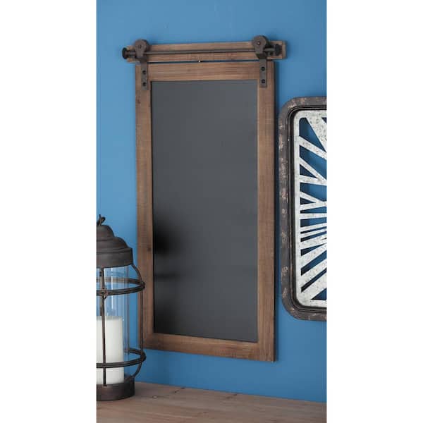 Litton Lane 16 in. x  28 in. Wood Brown Chalkboard Sign Wall Decor with Barn Door Inspired Top