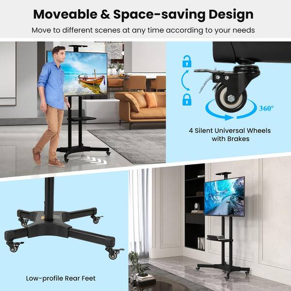 Gymax Black Mobile TV Stand LCD LED Flat Screen Fits TVs up