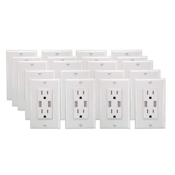 HomeSelects 15 Amp 125-Volt Tamper Resistant Combination Duplex Receptacle and Smart Chip USB Charger, White (20-Pack)