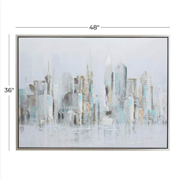 Litton Lane 1- Panel City Buildings Framed Wall Art with Silver