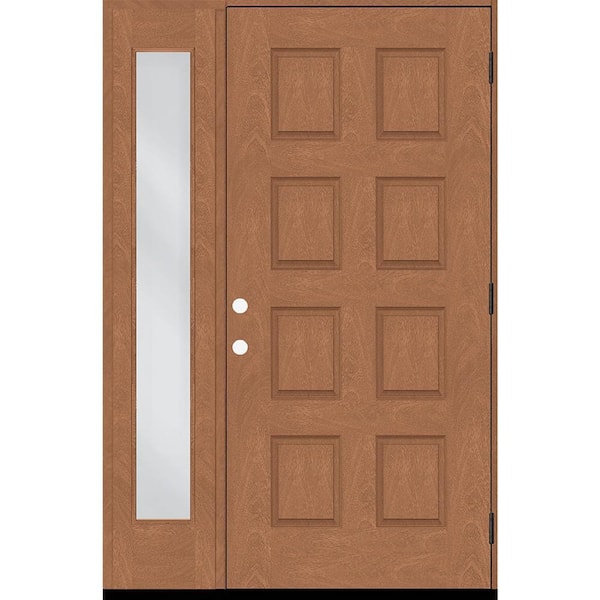 Steves & Sons Regency 59 in. x 96 in. 8-Panel LHOS AutumnWheat Stain Mahogany Fiberglass Prehung Front Door with 14 in. Sidelite