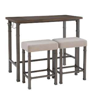 Austin 3-Piece Rectangle Pewter Gray Wood Top Pub Dining Bar Table Set Seats 2