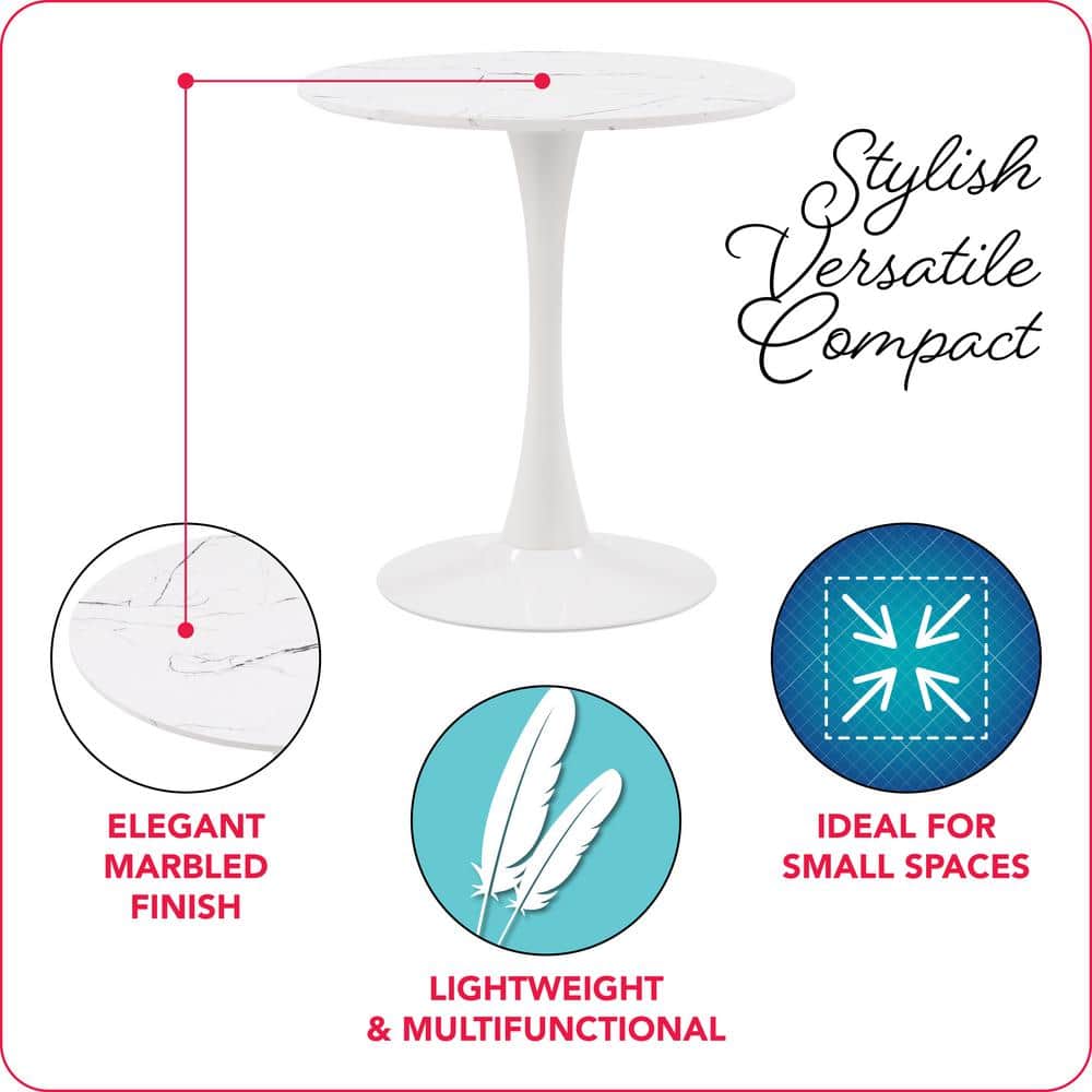 Contemporary Round Marble-Effect Bistro Dining Table