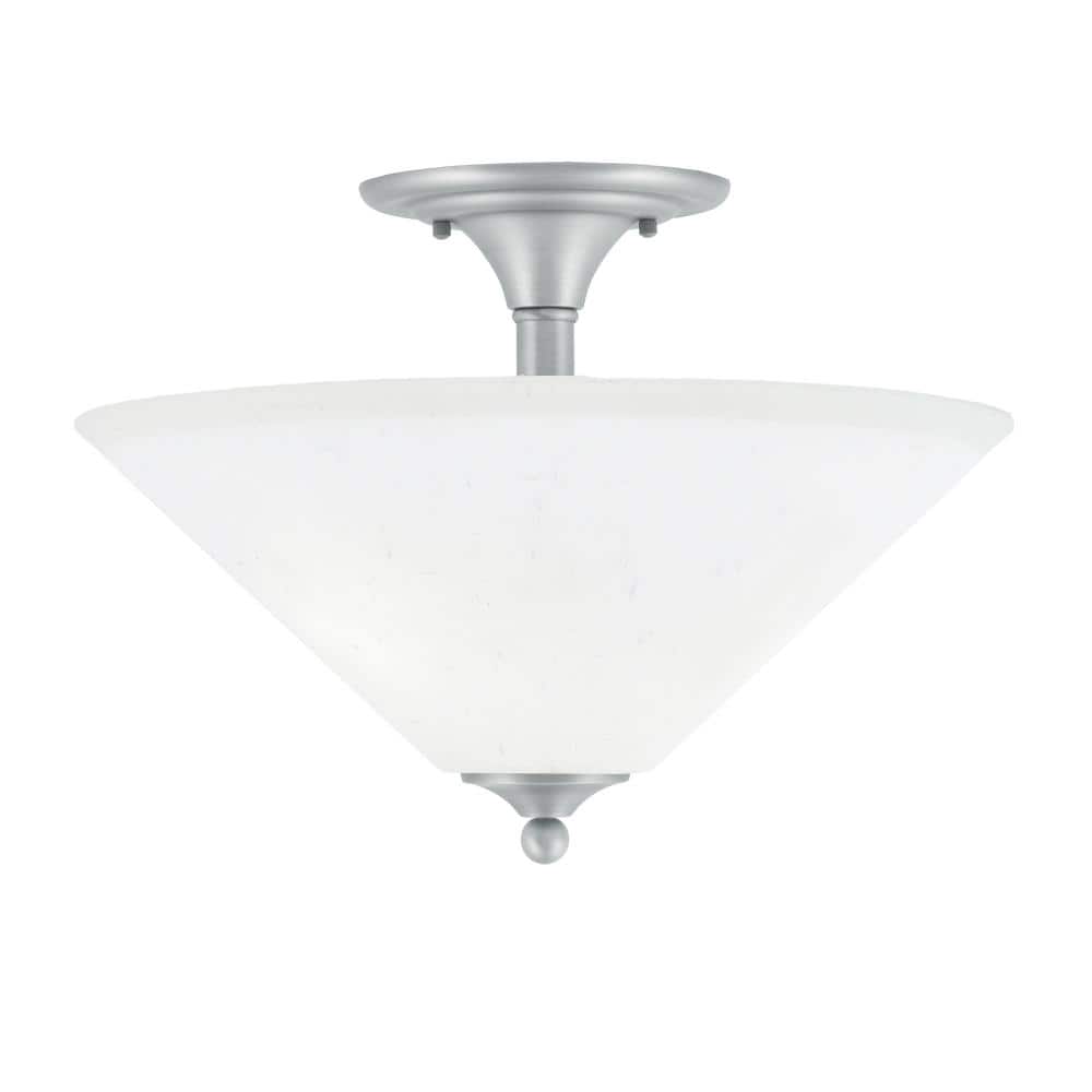 Bristol 16 in. 2-Light Nickel Transitional Semi-Flush Mount with 16 in. Whi