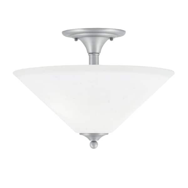 Unbranded Bristol 16 in. 2-Light Nickel Transitional Semi-Flush Mount with 16 in. White Muslin Glass Shade, No Bulbs Included