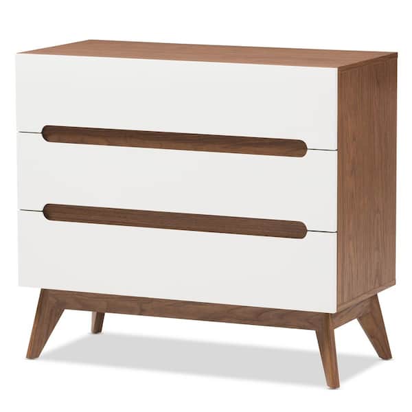 Baxton Studio Calypso 3-Drawer White and Brown Chest of Drawers