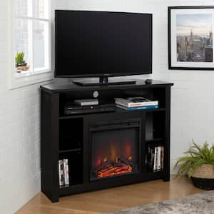 Highboy 44 in. Black MDF Corner TV Stand 48 in. with Electric Fireplace