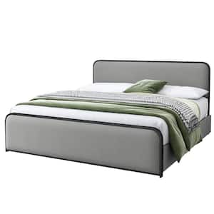 Gray Metal Frame King Platform Bed with with 4 Storage Drawers